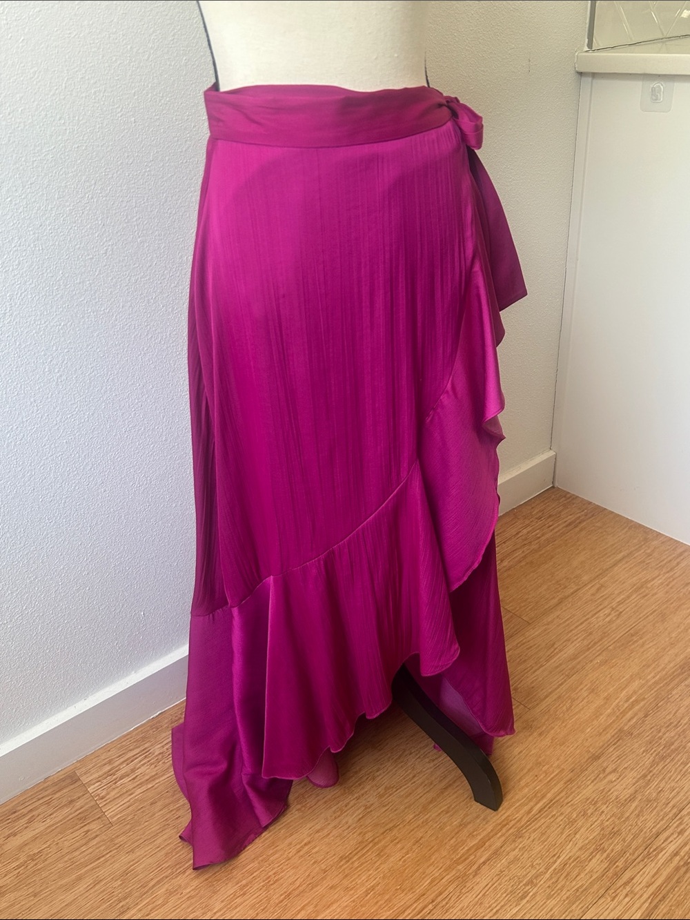 Maeve Wrap-Style Fuchsia Ruffled Maxi Skirt